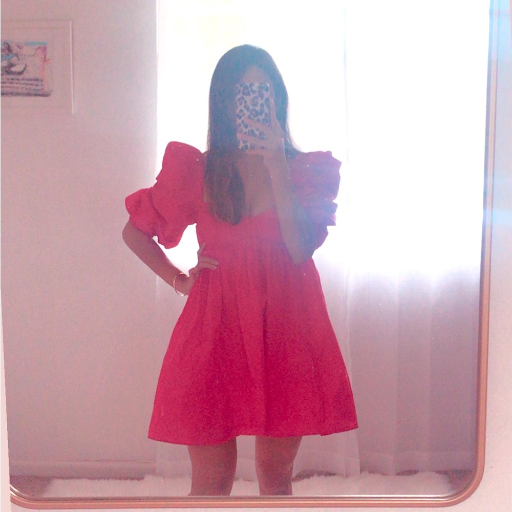 ZARA Voluminous Taffeta Mini Dress Sweetheart Pleated Balloon Puff Sleeve